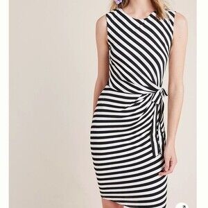 Anthropologie Bailey 44 Elena Black and White Striped Faux Wrap Dress, Size S